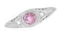 Art Deco Engraved Light Pink Sapphire and Diamond Filigree Engagement Ring in Platinum