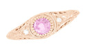 Art Deco Pink Sapphire & Diamond Low Dome Filigree Engagement Ring in 14 Karat Rose Gold