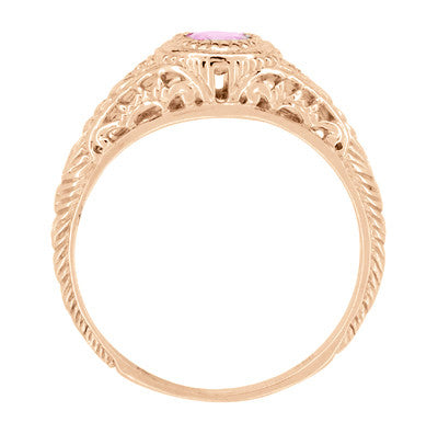 Art Deco Pink Sapphire & Diamond Low Dome Filigree Engagement Ring in 14 Karat Rose Gold - Item: R138RPS - Image: 4