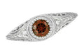 Art Deco Engraved Almandite Garnet and Diamond Filigree Engagement Ring in 14 Karat White Gold