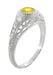 Art Deco Low Dome Yellow Sapphire and Side Diamond Filigree Engagement Ring in 14 Karat White Gold