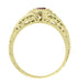 Art Deco Yellow Gold Rhodolite Garnet Filigree Engagement Ring with Side Diamonds