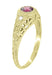 Art Deco Yellow Gold Rhodolite Garnet Filigree Engagement Ring with Side Diamonds