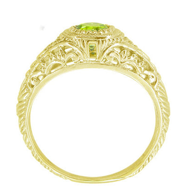 1920's Art Deco Yellow Gold Peridot and Diamond Filigree Engagement Ring - alternate view