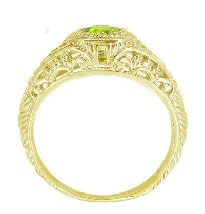 1920's Art Deco Yellow Gold Peridot and Diamond Filigree Engagement Ring - Item: R138YPER14 - Image: 2