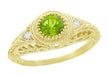 1920's Art Deco Yellow Gold Peridot and Diamond Filigree Engagement Ring