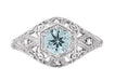 Edwardian Aquamarine and Diamonds Scroll Dome Filigree Engagement Ring in 14 Karat White Gold