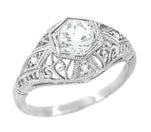 Edwardian Diamond Scroll Dome Filigree Engagement Ring in 14 Karat White Gold