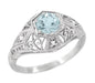 Edwardian Aquamarine and Diamonds Scroll Dome Filigree Engagement Ring in Platinum