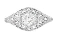 Edwardian White Sapphire Scroll Dome Filigree Engagement Ring in 14 Karat White Gold