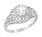 Edwardian White Sapphire Scroll Dome Filigree Engagement Ring in 14 Karat White Gold