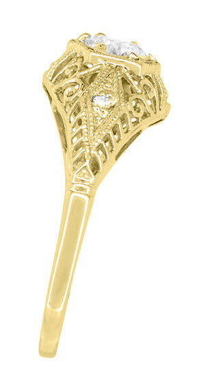 Scroll Dome Filigree Edwardian Diamond Engagement Ring in 14 Karat Yellow Gold - Item: R139YD-LC - Image: 3
