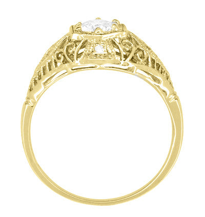 Scroll Dome Filigree Edwardian Diamond Engagement Ring in 14 Karat Yellow Gold - Item: R139YD-LC - Image: 4
