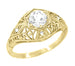 Antique Style White Sapphire Scroll Dome Filigree Edwardian Engagement Ring in 14 Karat Yellow Gold