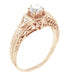 Art Deco White Sapphire Filigree Engraved Engagement Ring in 14 Karat Rose ( Pink ) Gold