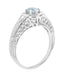 Art Deco Aquamarine Filigree Engraved Engagement Ring in 14 Karat White Gold with Side Diamonds