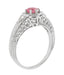 Art Deco Pink Sapphire and Diamond Filigree Engraved Engagement Ring in 14 Karat White Gold