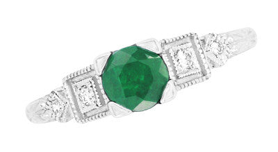 Art Deco Geometric Emerald Engagement Ring in Platinum with Side Diamonds - Item: R155P - Image: 4