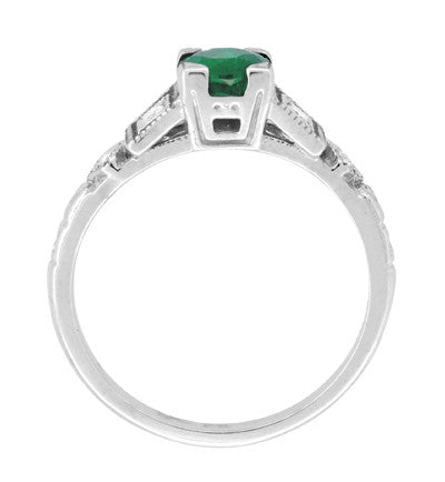 Art Deco Geometric Emerald Engagement Ring in Platinum with Side Diamonds - Item: R155P - Image: 5
