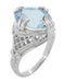 Large Oval Aquamarine Art Deco Filigree Ring in Platinum - March Birthstone