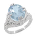 Art Deco Filigree Vintage Inspired Platinum Large Oval Aquamarine Ring - R157PA