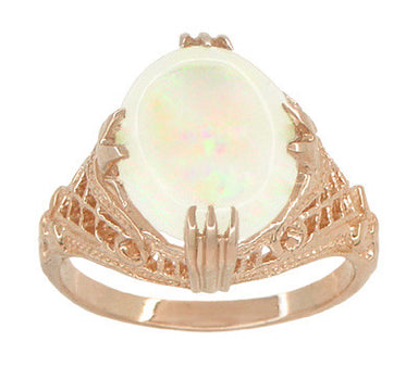 14K Rose Gold Art Deco Antique Large Natural White Opal Ring - R157R