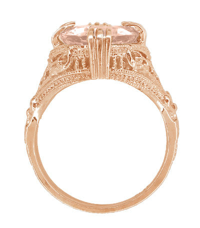 Filigree Art Deco Large Oval Morganite Ring in 14 Karat Rose Gold - 4.5 Carats - Item: R157RM - Image: 4