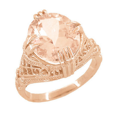 Filigree Art Deco Large Oval Morganite Ring in 14 Karat Rose Gold - 4.5 Carats