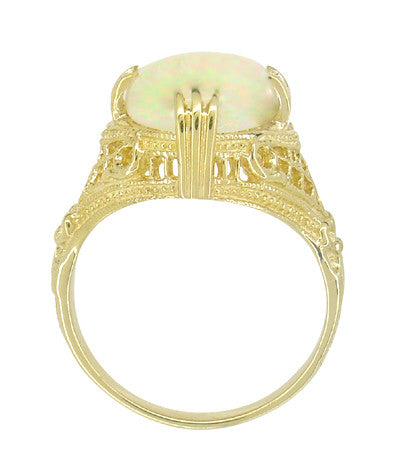 Art Deco White Opal Filigree Ring in 14 Karat Yellow Gold - October Birthstone - Item: R157Y - Image: 2