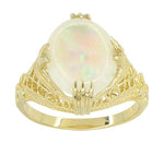 Art Deco White Opal Filigree Ring in 14 Karat Yellow Gold - October Birthstone