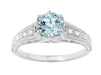 3/4 Ct Aquamarine and Side Diamonds Vintage Engagement Ring in White Gold - 1920's Art Deco - R158A