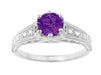 1920's Art Deco Filigree Amethyst Engagement Ring with Diamonds in 14K White Gold