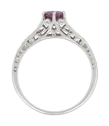 Vintage Style Raspberry Rhodolite Garnet and Diamond Filigree Engagement Ring in 14 Karat White Gold - alternate view