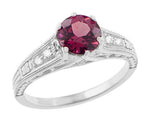 Vintage Style Raspberry Rhodolite Garnet and Diamond Filigree Engagement Ring in 14 Karat White Gold