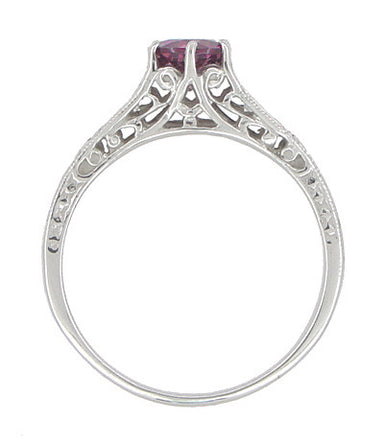1920's Design Art Deco Raspberry Rhodolite Garnet and Diamond Filigree Engagement Ring in Platinum - alternate view