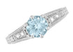 Vintage Style Aquamarine and Diamonds Filigree Art Deco Engagement Ring in Platinum