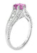 Art Deco Filigree Pink Sapphire and Diamond Vintage Style Engagement Ring in 14 Karat White Gold