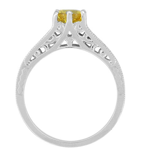 1920's Art Deco Yellow Sapphire and Diamond Filigree Platinum Engagement Ring - Item: R158PYES - Image: 3
