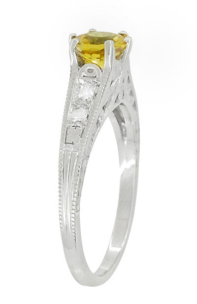 1920's Art Deco Yellow Sapphire and Diamond Filigree Platinum Engagement Ring - Item: R158PYES - Image: 5