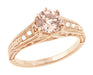 Art Deco Rose Gold Morganite and Side Diamond Vintage Filigree Engagement Ring - 1920's Design - R158RM
