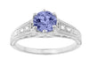 Art Deco Filigree Tanzanite and Diamond Engagement Ring in 14 Karat White Gold