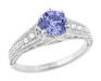 Art Deco Filigree Tanzanite and Diamond Engagement Ring in 14 Karat White Gold