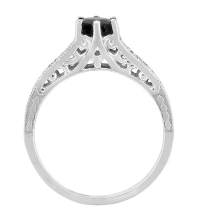 Side Filigree of Art Deco Gothic Filigree 1.25 Carat Black Diamond Engagement Ring in 14 Karat White Gold - R158WBD