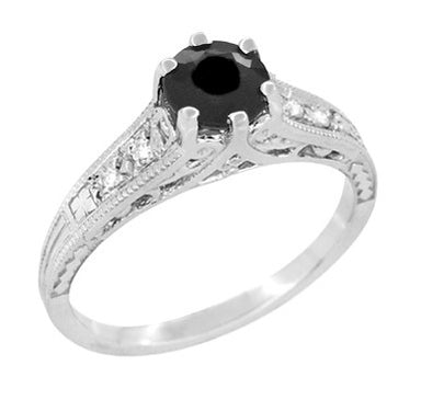 Art Deco Gothic Vintage Black Diamond Engagement Ring - 1.25 Carat - White Gold - R158WBD