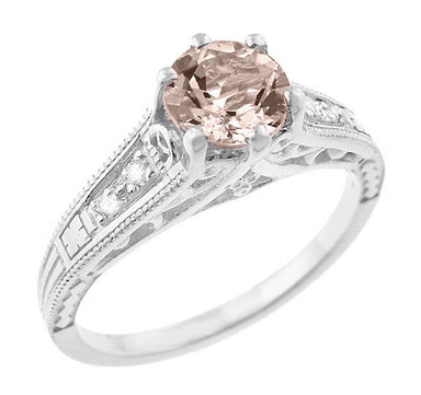 Art Deco Antique Style Morganite and Diamond Filigree Engagement Ring in 14 Karat White Gold - alternate view