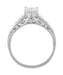 Art Deco White Sapphire Scroll Filigree Engagement Ring in 14 Karat White Gold