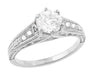 Art Deco White Sapphire Scroll Filigree Engagement Ring in 14 Karat White Gold
