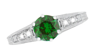 Art Deco Filigree Tsavorite Garnet Engagement Ring in 14 Karat White Gold - Item: R158WTS - Image: 4