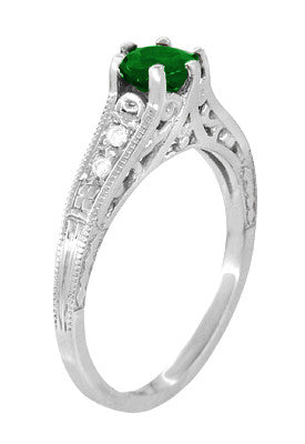 Art Deco Filigree Tsavorite Garnet Engagement Ring in 14 Karat White Gold - Item: R158WTS - Image: 2