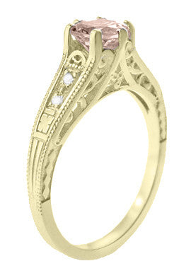Art Deco 14K Yellow Gold Antique Style Morganite and Diamond Engagement Ring - Item: R158YM - Image: 3